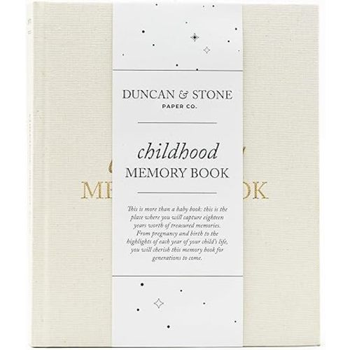 Childhood Memory Book - Elegant Memory Book For Kids Till Age 18 W/Guided Prompts, Space for Photos & More - Childhood Memory Journal (175 Pages, Cream)