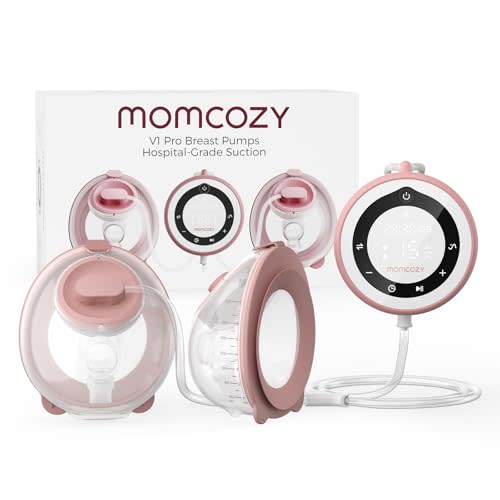 Momcozy Breast Pump Hospital-Grade, Hands-Free & Portable Wearable Pump with 3 Modes|15 Levels, Equipped with Leak-Proof DoubleFit Flange, Deep Pink