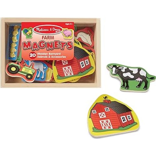 Melissa & Doug 20 Wooden Farm Magnets in a Box Cute Barnyard Animal Fridge Magnets, For Toddlers Ages 2+