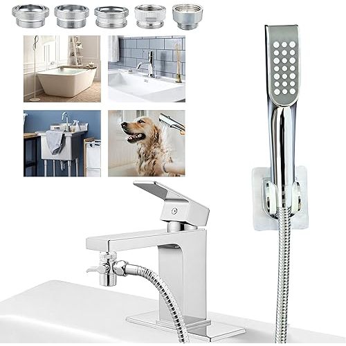 Tub faucet spayer attachment,Bathtub Shower Head Sink-Faucet with 5 Adapters, 79" Hose for Pet Dog Rinse, Baby Bath & Hair washing, ON/OFF Extension for Tub Faucet, Utility Sink, Garden,Bathroom