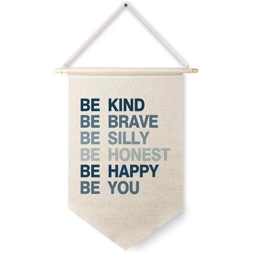 Qpenm Be Kind Be Brave Inspirational Boy Hanging Wall Canvas Banner, Blue Boy Nursery Hanging Pennant Flag Prints, Nursery Boy Wall Decor, Baby Boy Wall Art Poster&Prints for Boys Room Playroom