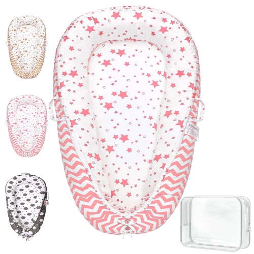 TAYYEE Baby Playmat – Portable Infant Lounger with Soft Pink Mat, for Newborns & Toddlers 0-24 Months