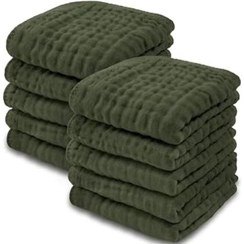 Amazon.com: Comfy Cubs Muslin Baby Washcloths 10 Pack - Soft 6-Layer Cotton Wash Cloths for Sensitive Skin - 10"x10" Large, Gentle, Absorbent Infant Essentials for Newborn and Toddlers - (Kelp) : Baby