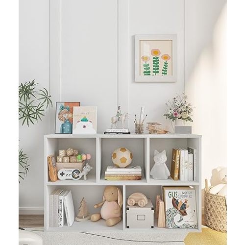 Montessori Toy Storage Shelf, Kids Toy and Book Storage Organizer with Cube Shelves for Kids Room Playroom Livingroom, White