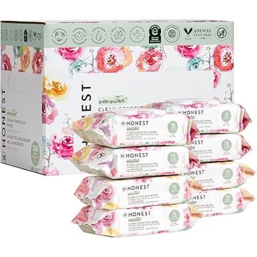 The Honest Company Clean Conscious Multi-Use Wipes | Hypoallergenic + Unscented for Sensitive Skin | Over 99% Water, Compostable, Plant Based, Baby Wipes | Rose Blossom, 576 Count