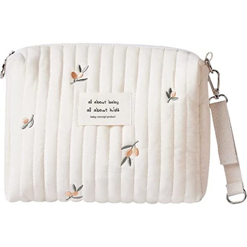 Lushandy Baby Small Diaper Bag Mini Stroller Storage Bag Quilted Cotton Cute Organizer Pouch Kawaii Mommy Bag with Stroller Hooks