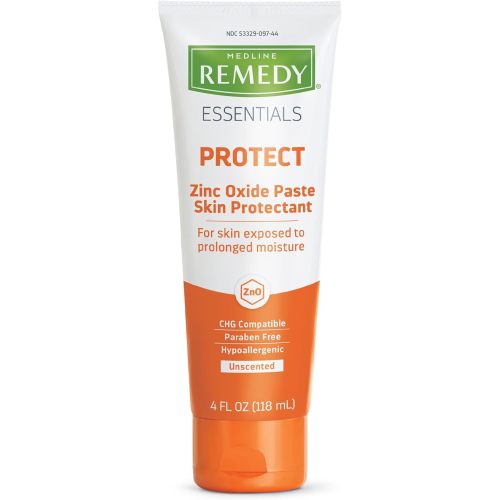 Medline Remedy Essentials Zinc Oxide Skin Protectant Paste (4 oz Tube), Unscented, Barrier, Incontinence Cream, Diaper Rash, Adults, Elderly, Hypoallergenic, Paraben Free