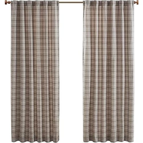 Madison Park Anaheim Cabin Plaid Curtain Window, Thermal Insulated Fleece Lining, Living Room Decor Light Blocking Drape for Bedroom, 1-Single Panel Pack, 50" x 84", Rod Pocket, Brown