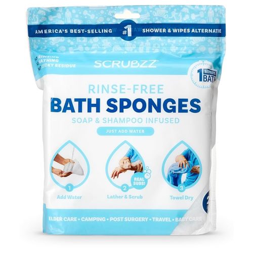 Scrubzz Disposable Rinse Free Bathing Wipes - 25 Pack - All-in-1 Single Use Shower Wipes, Simply Dampen, Lather, and Dry Without Shampoo or Rinsing