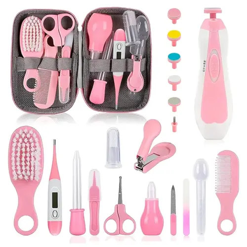 Baby Grooming Kit, Infant Safety Care Set with Hair Brush Comb Nail Clipper Nasal Aspirator,Baby Essentials Kit for Newborn Girls Boys (Pink 20 in 1)