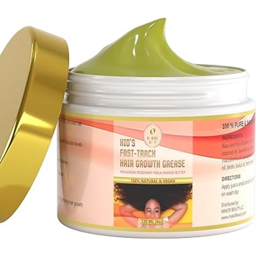 Kid's Hair Growth Grease with Raw Organic and Pure Batana Extract, Rosemary, Fenugreek, Amla oil Mango Butter. Improve Elasticity. Perfect Curly, coily and straight Hair types. 120 Ml