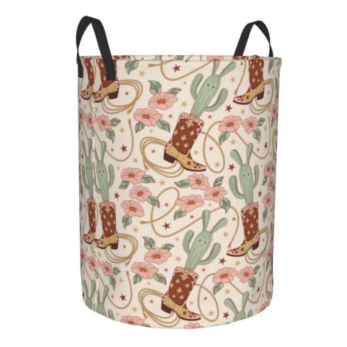 Cauagu Floral Cowboy Boots for Laundry Basket,Collapsible Organizer Basket for Storage Bin Toy Bins Gift Baskets Bedroom Clothes Children Nursery Hamper -Small