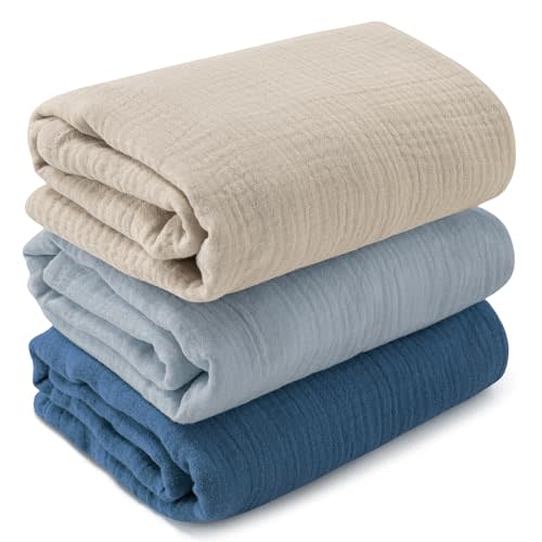 Muslin Swaddle Blankets for Newborn, 3 Pack Breathable Soft Receiving Blanket, Large 38 x 40 inches Swaddle Wrap Burping Clothes Diapers, Essentials Infant Shower Items, Toddler Gift (Graceful Colors)