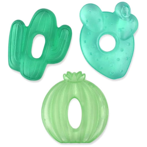 Itzy Ritzy Water-Filled Teethers - Cold Cutie Coolers Textured On Both Sides to Massage Sore Gums & Emerging Teeth - Can Be Chilled in Refrigerator, Set of 3 Green Cactus Water Teethers