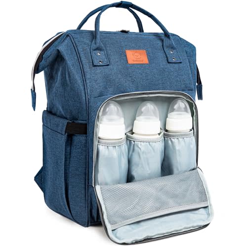 KeaBabies Baby Diaper Bag Backpack - Large Baby Bag for Boys, Girls, Waterproof Multi Function Travel Diaper Backpack with Changing Pad, Durable Travel Essentials for Moms and Dads (Navy Blue)