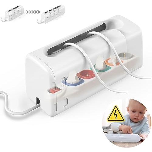 Improved Power Strip Cover Box(1 Pack) 丨Outlet Covers Baby Proofing丨Baby Safety Products丨Adjustable Length Childproof Outlet Cover丨Preventing Toddlers from Touching Sockets丨Fits Most Sockets., White