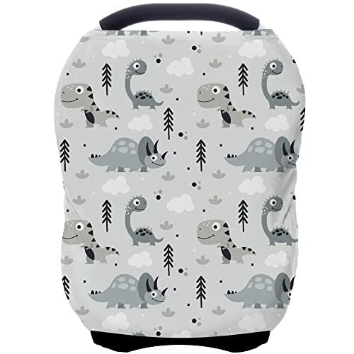 Car Seat Covers for Babies - Multi- use Nursing Carseat Canopy, Breastfeeding Covers, Baby Shower Gifts for Boys and Girls (Grey Dinosaur)