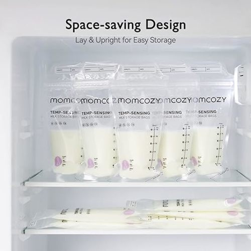 Momcozy Breastmilk Storage Bags, 200PCS Value Pack, Temp-Sensing Discoloration Milk Storing Bags for Breastfeeding, Presterilized, Hygienically Doubled-Sealing, for Freezing, 6 Ounce - 200 Count