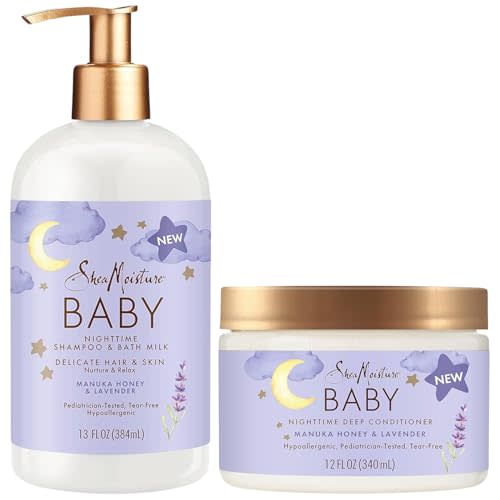 Shea Moisture Baby Care Set – Relaxing Nighttime Shampoo & Bath Milk + Nighttime Deep Conditioner, Manuka Honey & Lavender (2 Piece Set)