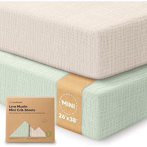 2-Pack Muslin Mini Crib Sheets for Boys, Girls, 38x26 Fitted Sheet (Sage)