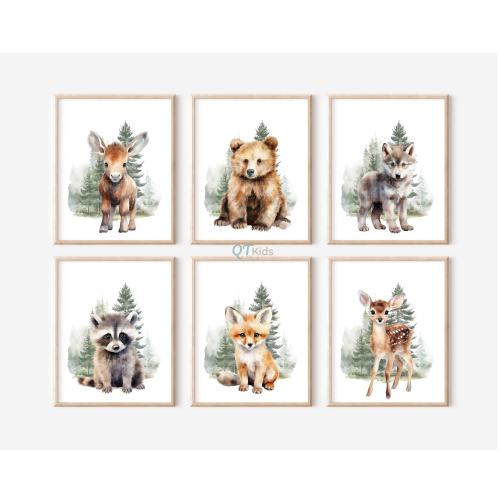 Woodland Animal Nursery Prints, Boy Room Printable Wall Art, Forest Animal Nursery Decor, Watercolour Bear Deer Fox Prints, DIGITAL DOWNLOAD