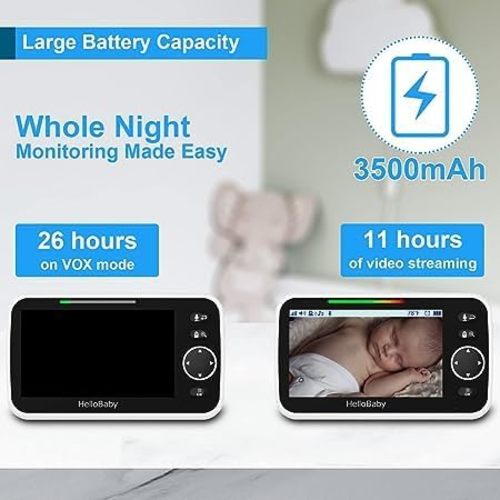 HelloBaby Clip Clamp Mount Baby Monitor with 2 Cameras, 5'' Screen, and 26-Hour Battery - No-WiFi Baby Monitor with Flexible Gooseneck Arm