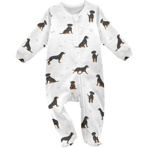 vvfelixl Exercises Doberman Dog Baby Sleepers For Girl Boys Newborn Baby Play One-Piece Footies For 0-24 Months White