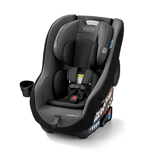 Graco Contender Slim Convertible Car Seat, West Point, Lightweight Travel Car Seat with Compact, Space-Saving Design, Rear-Facing 5–40 lbs, Forward-Facing 26.5–65 lbs, Easy to Transfer, FAA Approved
