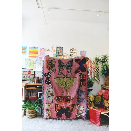 Pink Moth Still Life Tapestry Blanket - Butterflies and Moths - Lepidopterist Entomologist