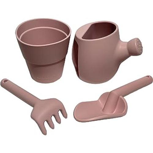BraveJusticeKidsCo. | Toddler Silicone Gardening Set | Watering Can & Pot | Rake & Shovel (Blush)