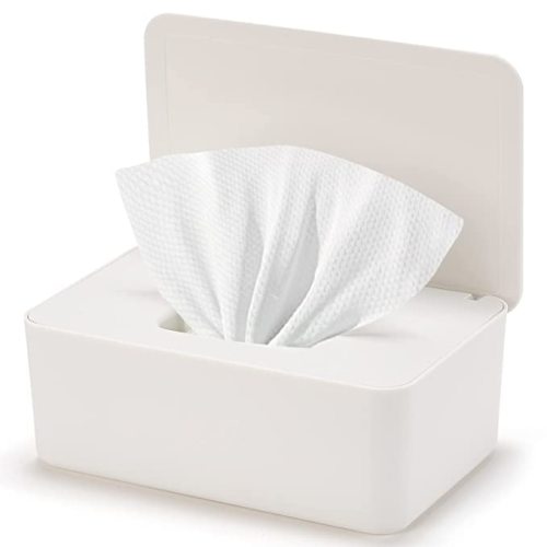 Baby Wipes Dispenser, Wipe Holder for Baby & Adult,Keeps Wet Tissue Fresh, Non-Slip Wipes Case, Flushable Wipe Container with Sealing Design Lid (1-White) - 1-white