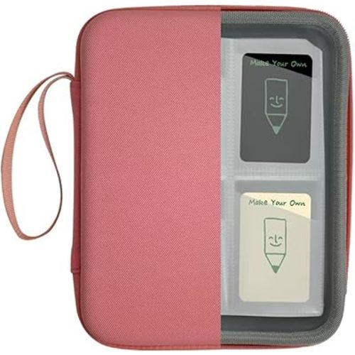 Card Case Holder for Yoto Cards Album Pouch Storage Organizer 120 Pockets, Large Capacity Portable Folder with 2 Zipper and Carry Strap, Yoto Card Binder with Sleeves for Travel (Pink)