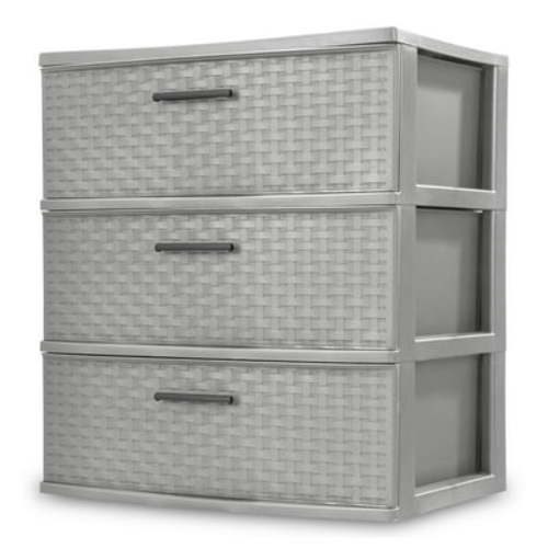 Sterilite Plastic 3 Storage Drawer Wide Weave Tower Cement