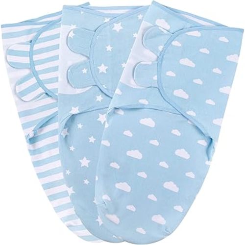 Mama Cheetah Baby Swaddle Sack, Organic Swaddle Blanket, Newborn Swaddle Sleep Sacks, Adjustable Infant Swaddle Wrap, Easy Swaddles for Boy 0-3 Month, Baby Essentials, Nursery Swaddling 3-Pack, Blue