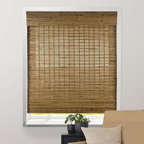 ARLO BLINDS Sheer Bamboo Roman Shades with Valance - Dali Native, 32" W x 60" H - Light Filtering Cordless Blinds for Interior Windows - Real Natural Bamboo Material - Mounting Hardware Included