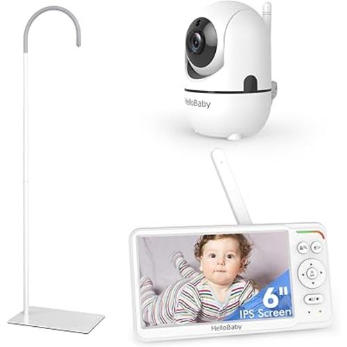 HelloBaby Baby Monitor with Floor Stand, World First 6'' IPS Screen Baby Camera Monitor, No WiFi and 30-Hour Battery Life, 178° Wide Viewing Angle, Baby Monitor with Camera and Audio