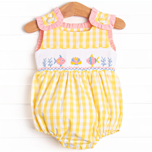 Fish Frills Smocked Bubble, Yellow – Stitchy Fish