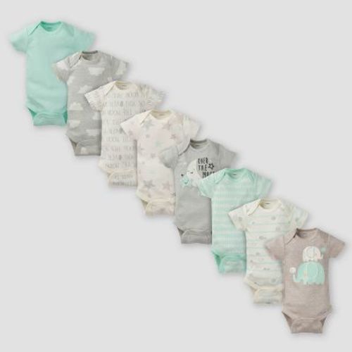 Gerber Baby 8pk Elephants Short Sleeve Onesies Bodysuit - Green NewBorn