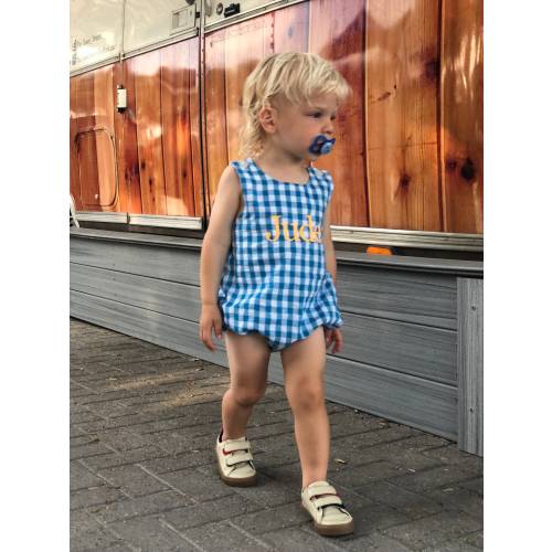 Personalized Unisex Gingham Embroidered Bubble, Infant Bubble, Personalized Romper