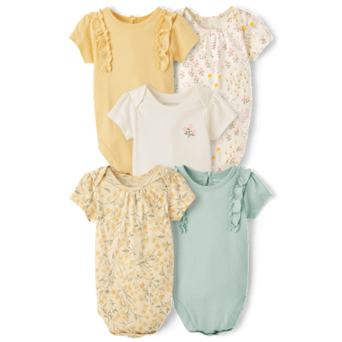 Baby Girls Floral Bodysuit 5-Pack - White