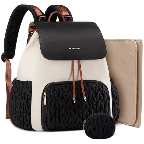 LOVEVOOK Diaper Bag Backpack, Small Baby Bag, Cute Baby Diaper Bag, Stylish Water-Resistant Travel Baby Bag for Mom, Baby Backpack with Changing Pad, Stroller Straps -Black Beige
