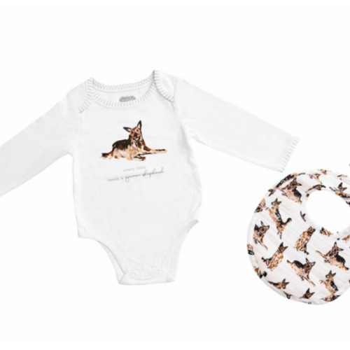 German Shepherd Dog Bodysuit and Bib Set | Mud Pie
