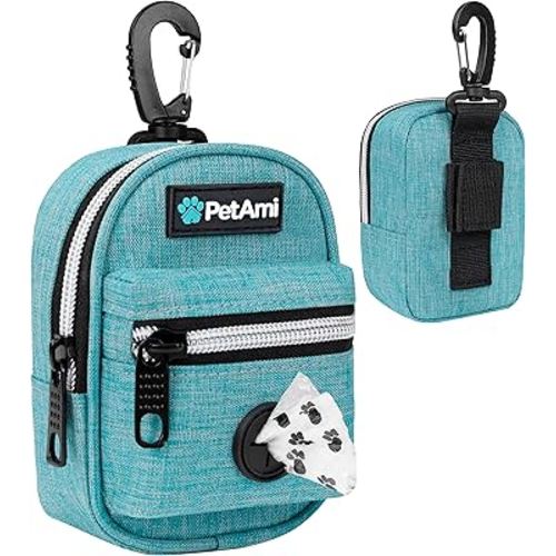 PetAmi Dog Poop Bag Holder For Leash, Dog Pet Waste Bag Dispenser For Poop With Clip For Doggie Puppy Walking Accessories Travel Camping, Dog Treat Pouch Supplies Must Have With Doggy Bag Roll, Blue