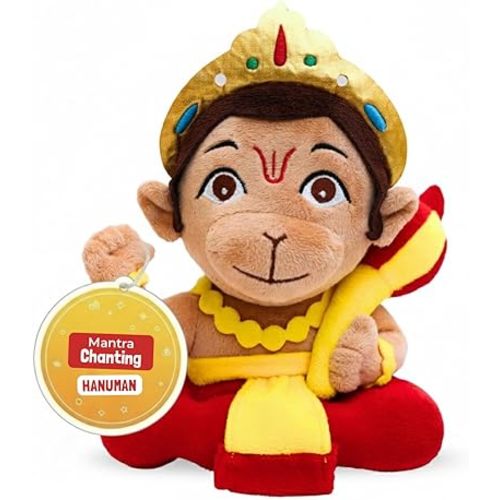 Panda's Box Mantra Chanting Baby Hanuman (Small - 18 CM) | Musical Soft Plush Toy | Best Gift for Infants, Toddlers & Babies