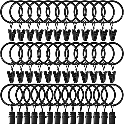 WeeksEight 40 Pack Black Curtain Rings with Clips, Curtain Hooks Hangers Clip Rings for Hanging Drapes Bows Hat, Drapery Rings 1.26 in I D, Fits up to 1 in Diameter Curtain Rod.