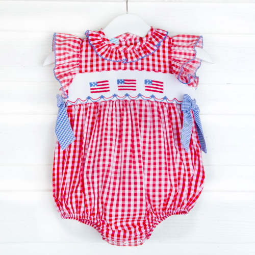 Red Check American Smocked Beverly Bubble
