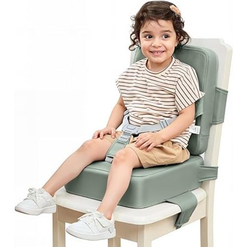 HOMEAL Booster Seat for Dining Table, Adjustable Kids Breathable Booster Seat for Kitchen (Sage)