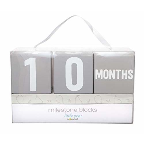 Little Pear Baby Keepsake Milestone Blocks, Growth Marker Blocks, Baby Age Photo Prop, Gray & White, Wooden