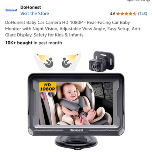 DoHonest Baby Car Camera HD 1080P - Rear-Facing Car Baby Monitor with Night Vision, Adjustable View Angle, Easy Setup, Anti-Glare Display, Safety for Kids & Infants