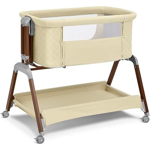 Baby Bassinet Sleeping Crib - Cozy and Safe Sleep Environment for Newborns | Securely Attaches to Bedside for Easy Nursing | Unique Design to Meet Parent and Baby Needs (Beige)